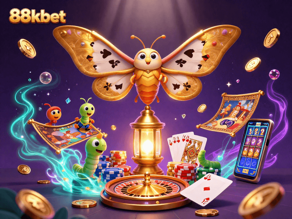 88kbet showcases an exciting illustration of a vibrant casino experience with unique characters and elements.