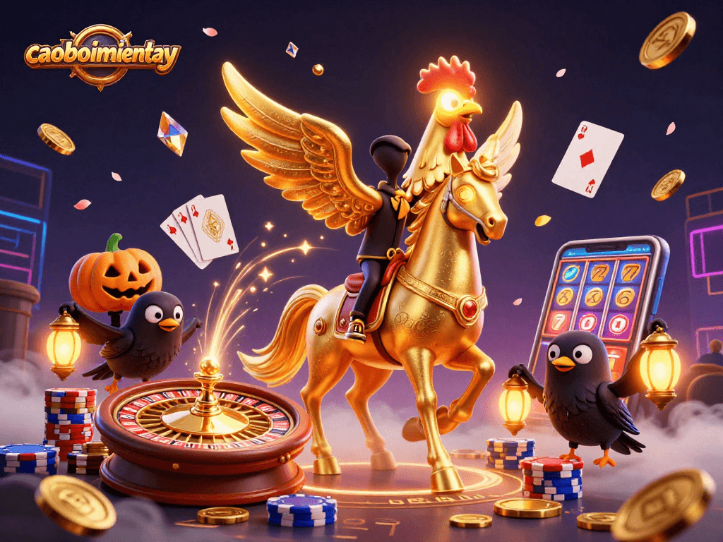 Engage in caoboimientay action with a golden rooster headless horseman in a vibrant casino.