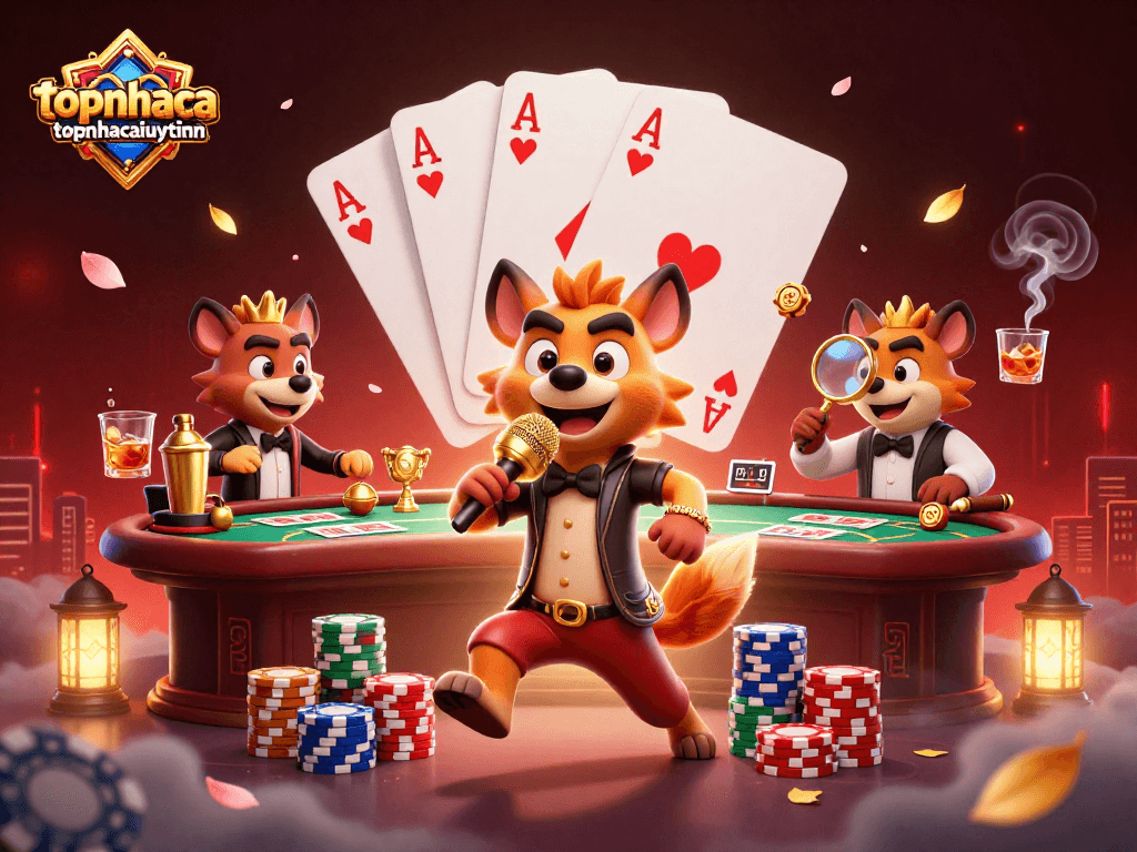Experience the thrills of topnhacaiuytinn in a vibrant comedy casino scene with hyenas.