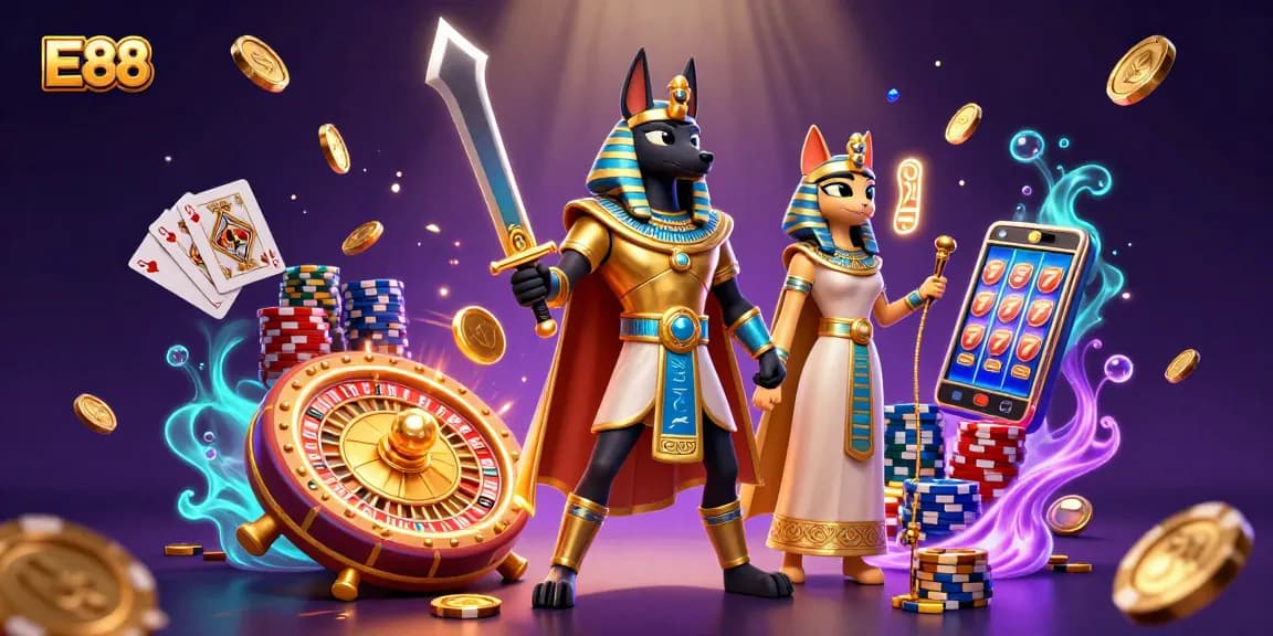 Experience the thrill of EE88 with ancient characters and vibrant casino elements.