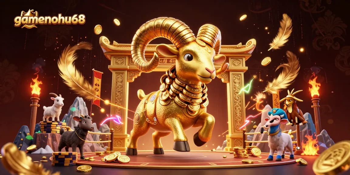 Experience thrilling action at gamenohu68 with a golden ram charging through an ornate casino scene.