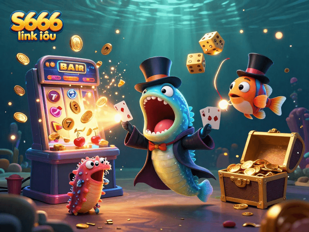 Experience the vibrant world of S666 link vào with colorful slot machines and unique sea creatures.