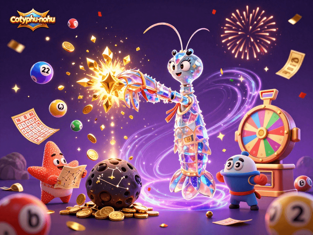 Experience the excitement of cotyphu-nohu with this dynamic scene of a mantis shrimp and starfish amidst a gambling celebration.