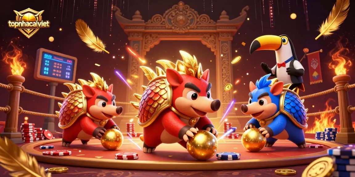 Engage in exciting gameplay at topnhacaiviet with rival pangolins battling through poker chips.