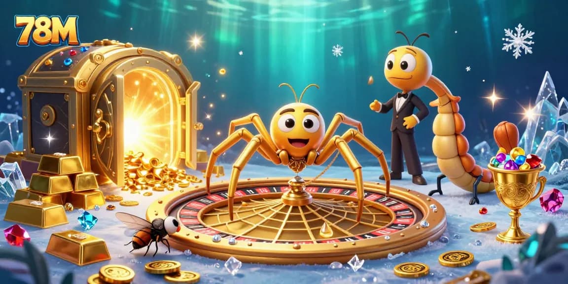 Aposte com 78M em um emocionante cassino com uma aranha dourada girando uma teia de roleta.