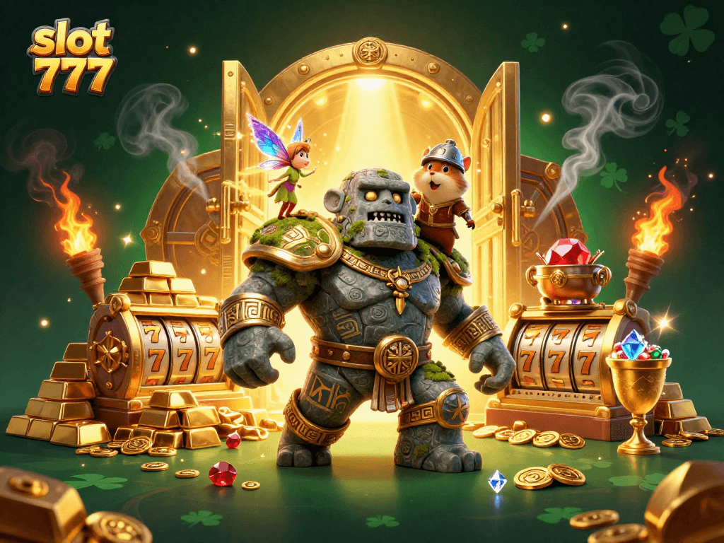 Win big with slot 777 as the stone golem and friends burst from a treasure vault!