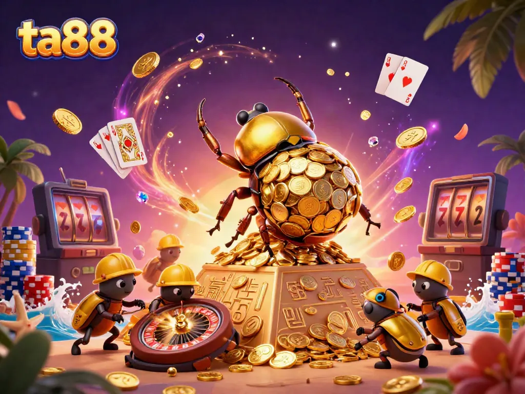 Experience exhilarating gameplay at TA88 with a vibrant 3D casino scene filled with golden coins and thrilling gambling elements.