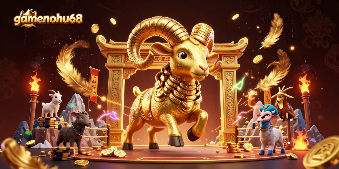 Experience thrilling action at gamenohu68 with a golden ram charging through an ornate casino scene.