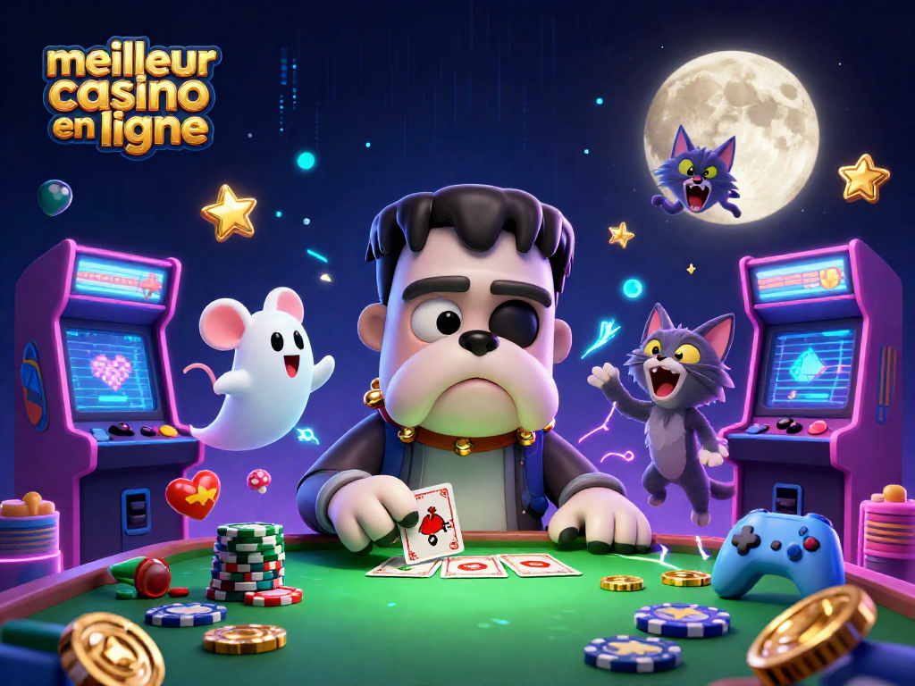 Jouez au meilleur casino en ligne avec une illustration colorée et animée de personnages de cartes et de jeux