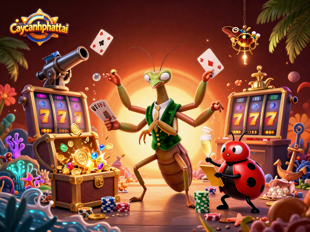 Engage with caycanhphattai and win big with slots in a vibrant 3D casino illustration