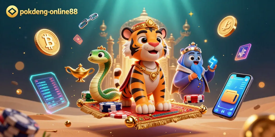 Engage with poker excitement at pokdeng-online88 featuring vibrant casino characters and crypto elements.