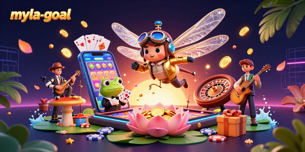 Play and win with myla-goal at a vibrant casino scene featuring dynamic characters and game elements.