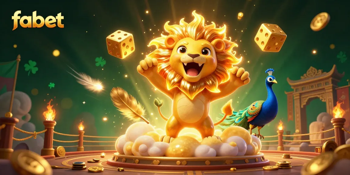 Experience fabet gaming with a roaring sun lion and golden dice in vibrant casino action.