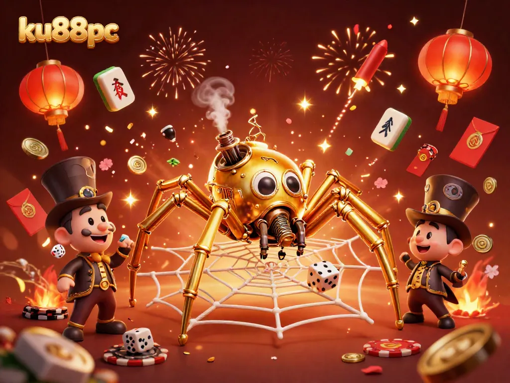 Engage with ku88pc in this ultra-detailed casino fantasy scene featuring whimsical characters and festive elements.