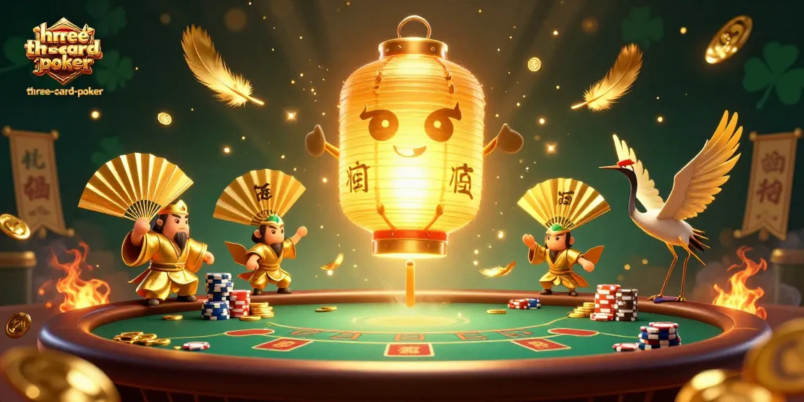 Engage in exciting three-card-poker action with glowing characters and dynamic casino elements.