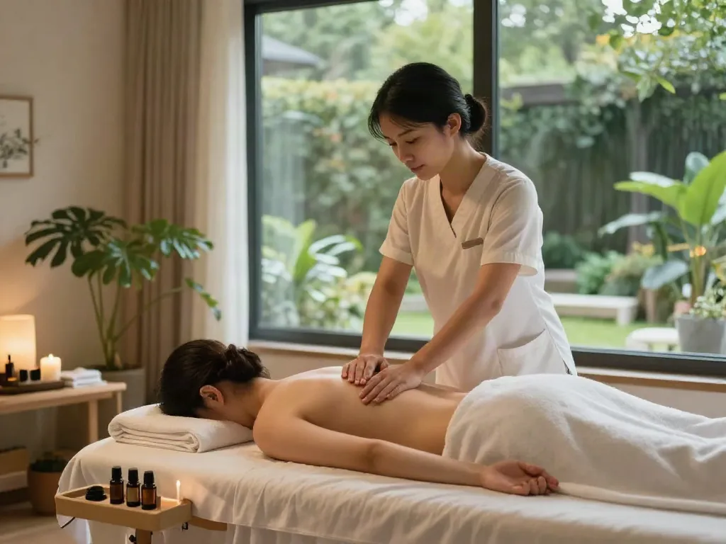 화곡동출장안마 massage session in a tranquil environment with calming elements.