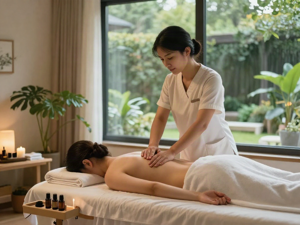 화곡동출장안마 massage session in a tranquil environment with calming elements.