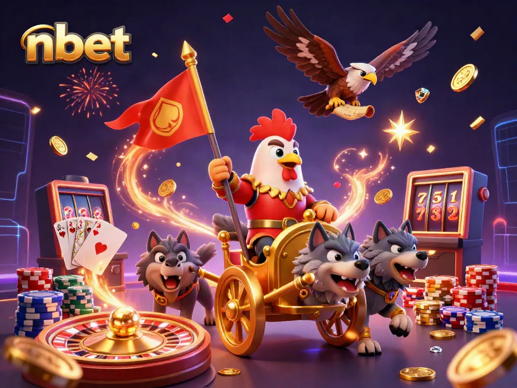 Experience thrilling nbet promotions with a dynamic 3D casino scene featuring vibrant characters and game elements.