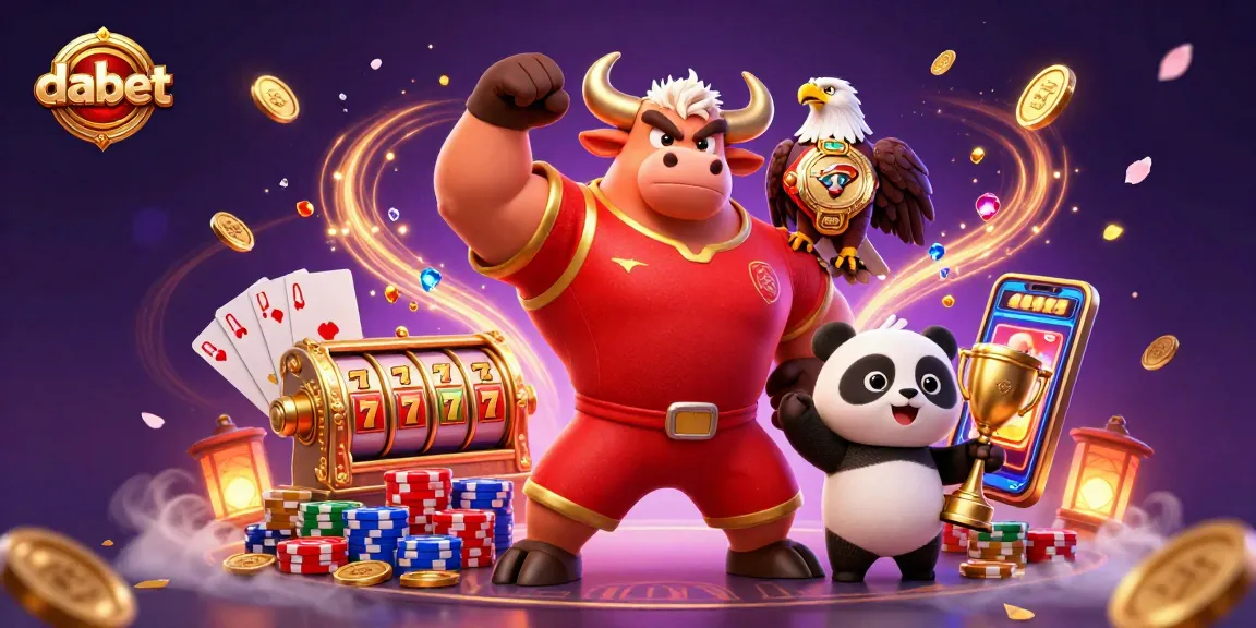Engage with dabet's thrilling slots scene, showcasing a victory with gold coins and exciting characters.