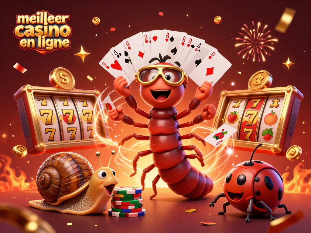 Il s'agit d'une illustration 3D dynamique représentant le meilleur casino en ligne avec des personnages colorés et des éléments de jeu captivants.