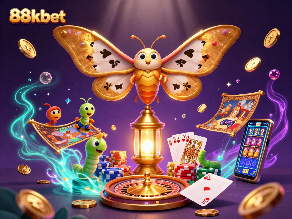 88kbet showcases an exciting illustration of a vibrant casino experience with unique characters and elements.