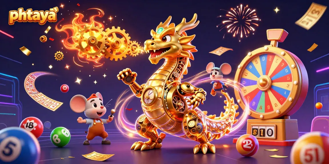 Phtaya showcases a golden dragon and vibrant lottery elements in an engaging online casino scene.