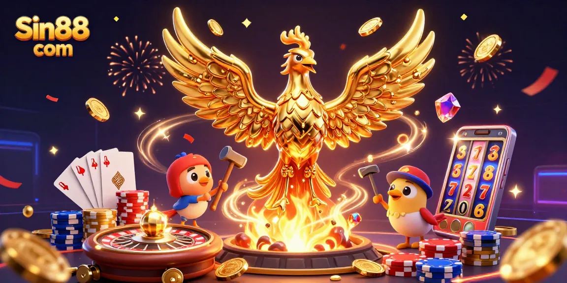 Experience thrilling gameplay at Sin88 com with vibrant golden elements and excitement amidst casino symbols.