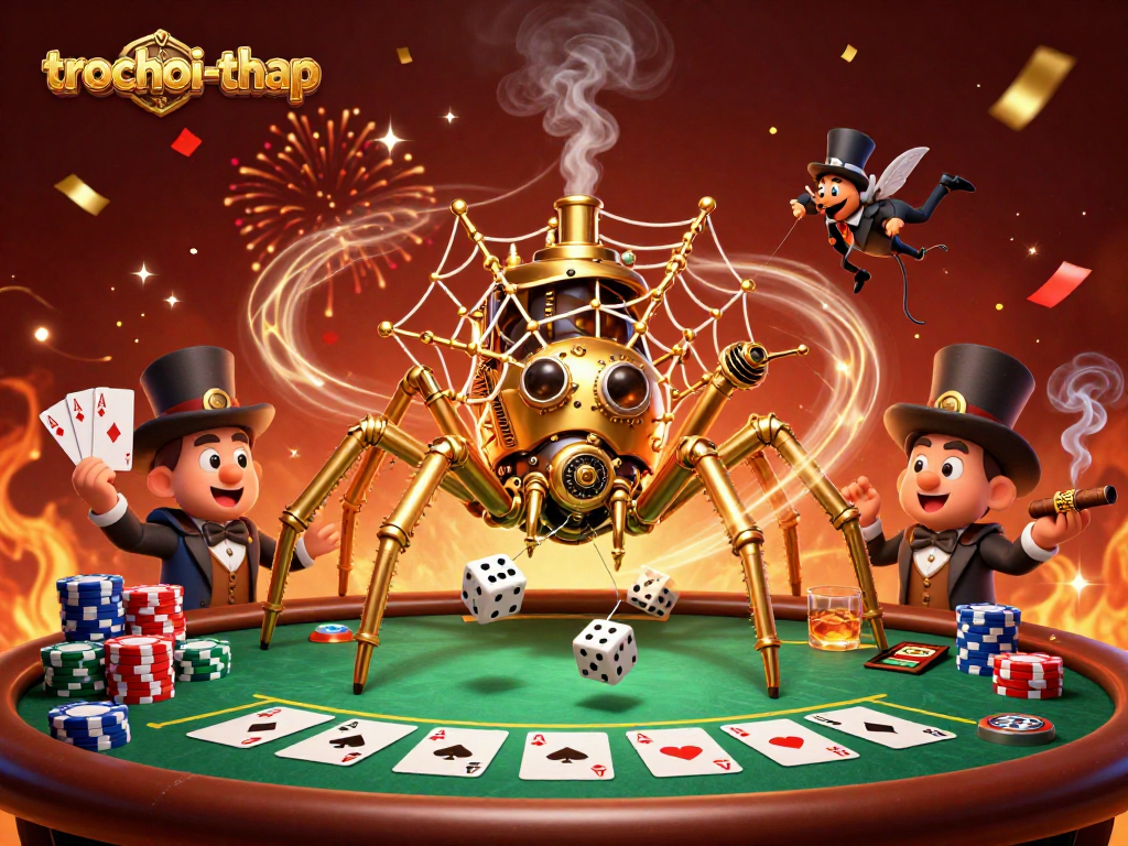 Experience thrilling gameplay in trochoi-thap as you navigate poker challenges in a vibrant steampunk world.
