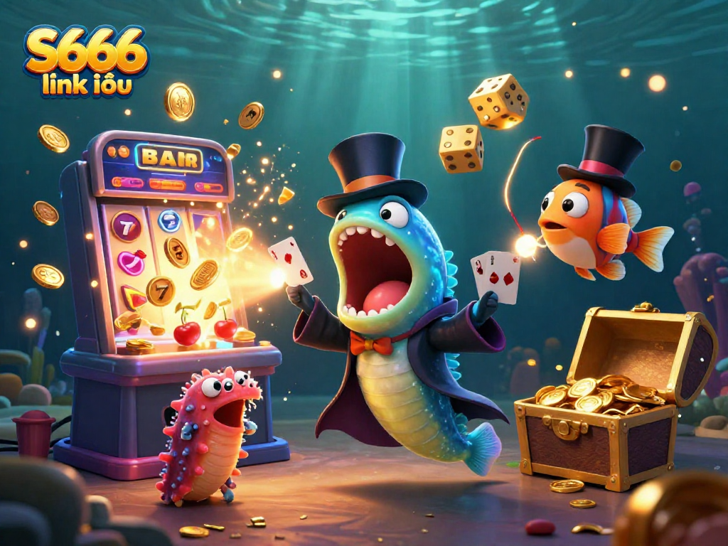Experience the vibrant world of S666 link vào with colorful slot machines and unique sea creatures.