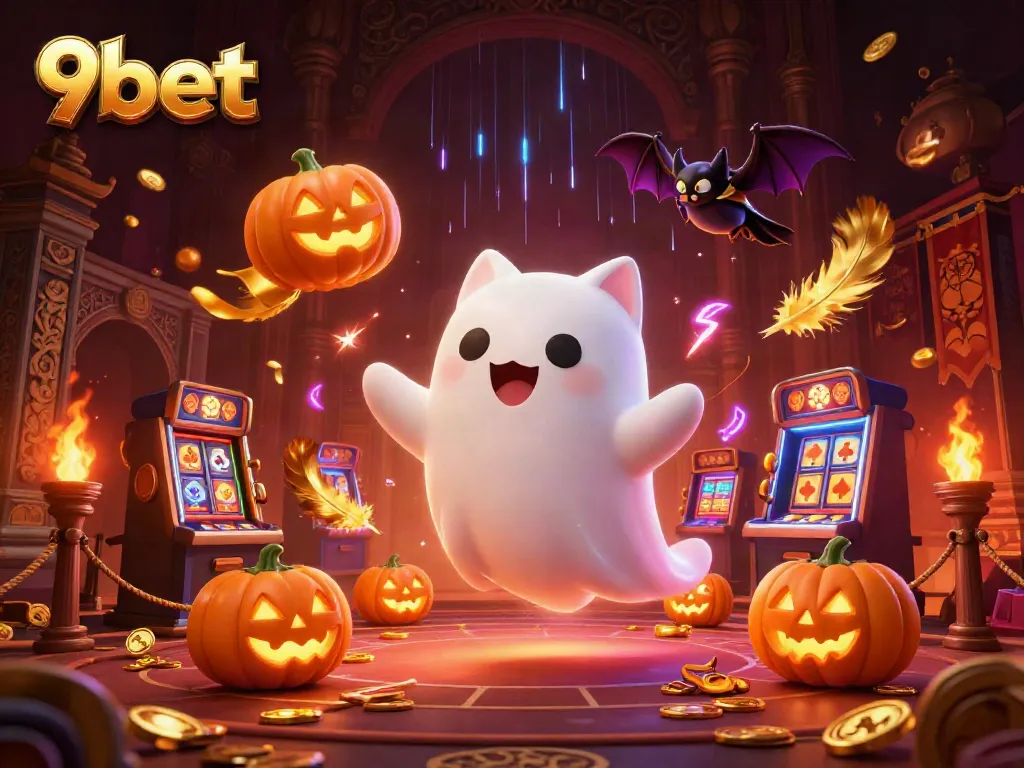 Experience thrilling gameplay with 9bet's ghost cat in a mesmerizing casino scene, showcasing vibrant visuals.