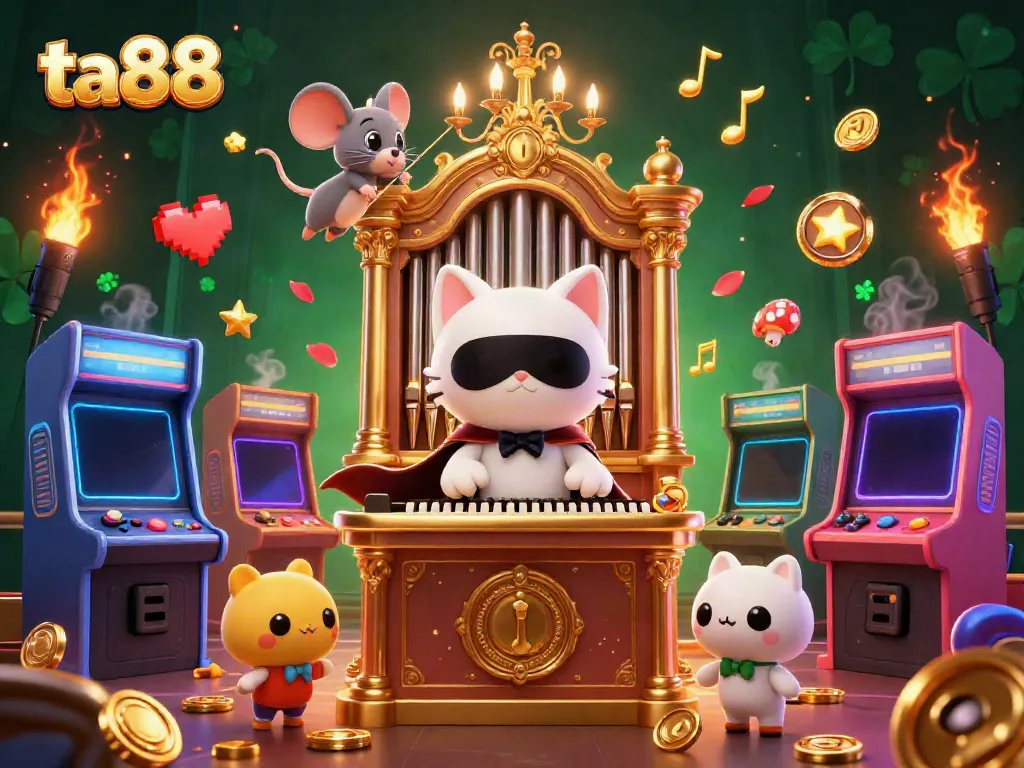 Engage in thrilling action at ta88 with a vibrant casino illustration showcasing unique characters and game elements.