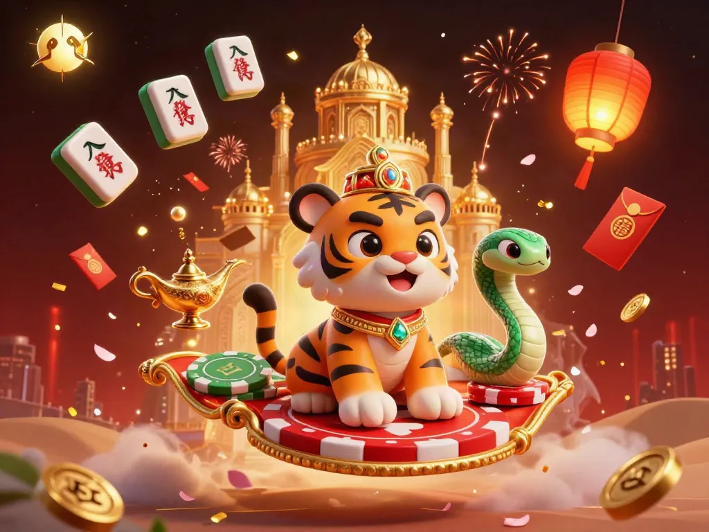 Experience exciting casino adventures with the sun sultan on a flying carpet of poker chips amidst golden games.