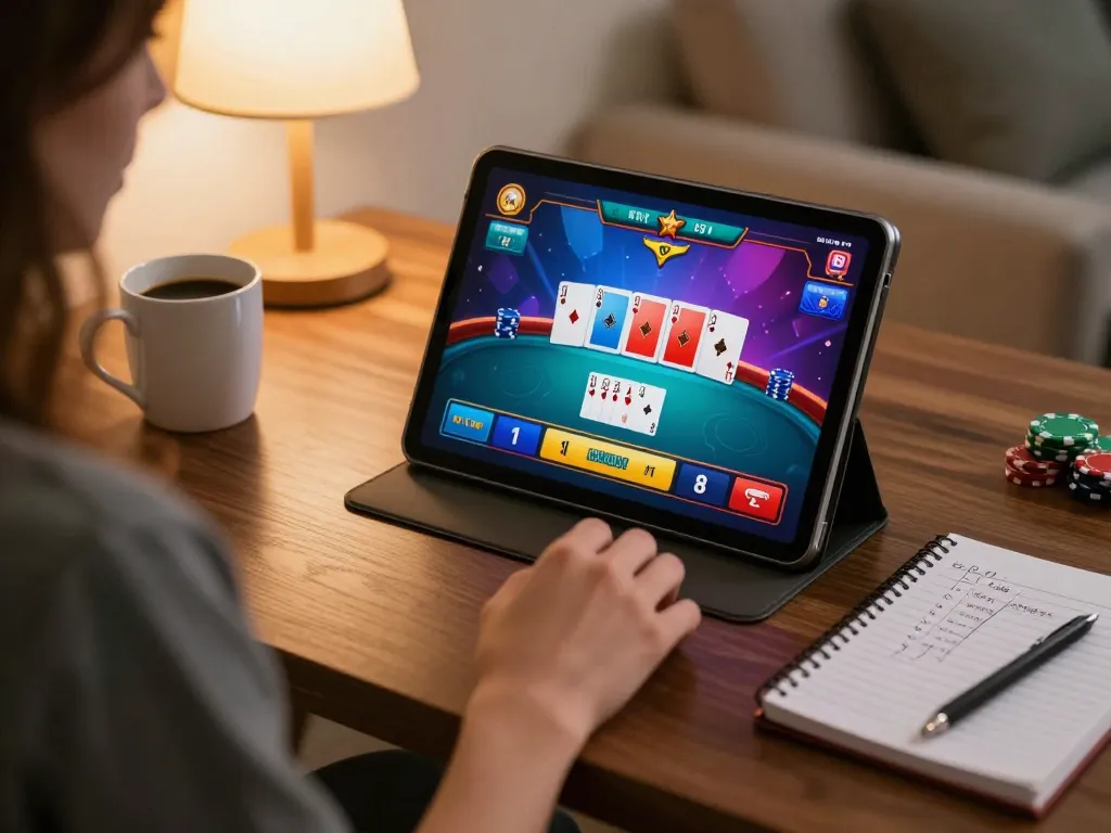 An engaged player using the fa88vn app on a tablet to participate in live dealer gaming from their comfortable home environment