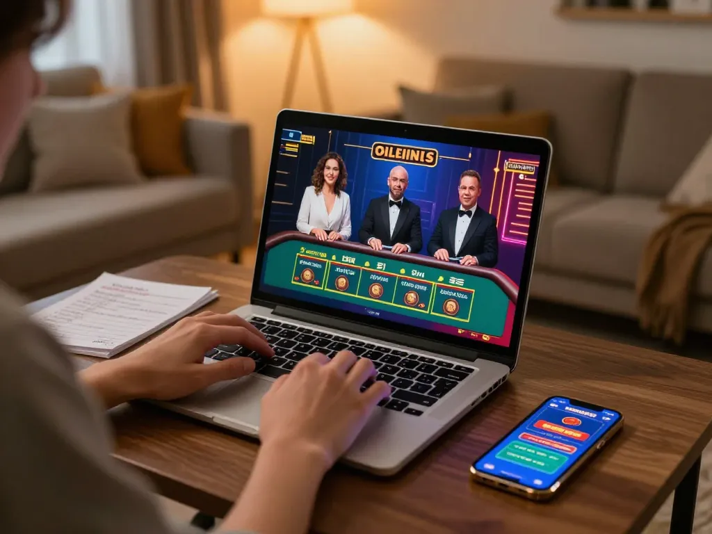 Engaging online casino moment on nhà cái 88bet with a player using a laptop for live dealer gaming.