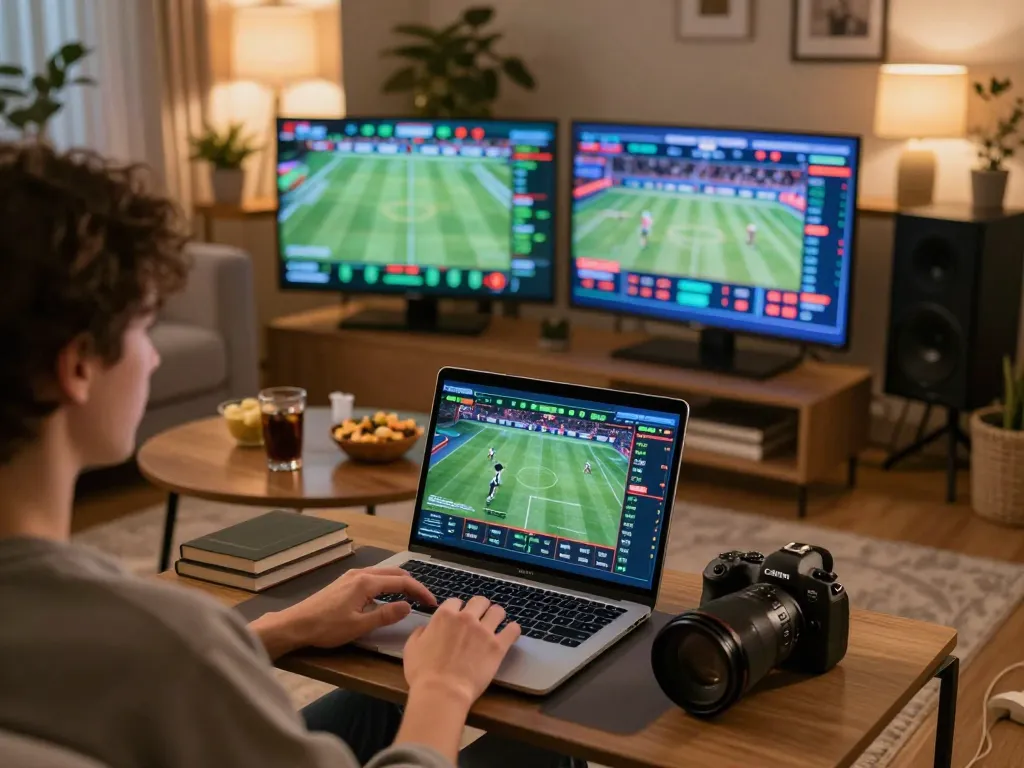 Betting on NK88 with enthusiasm during a lively sports event in a cozy home setup.