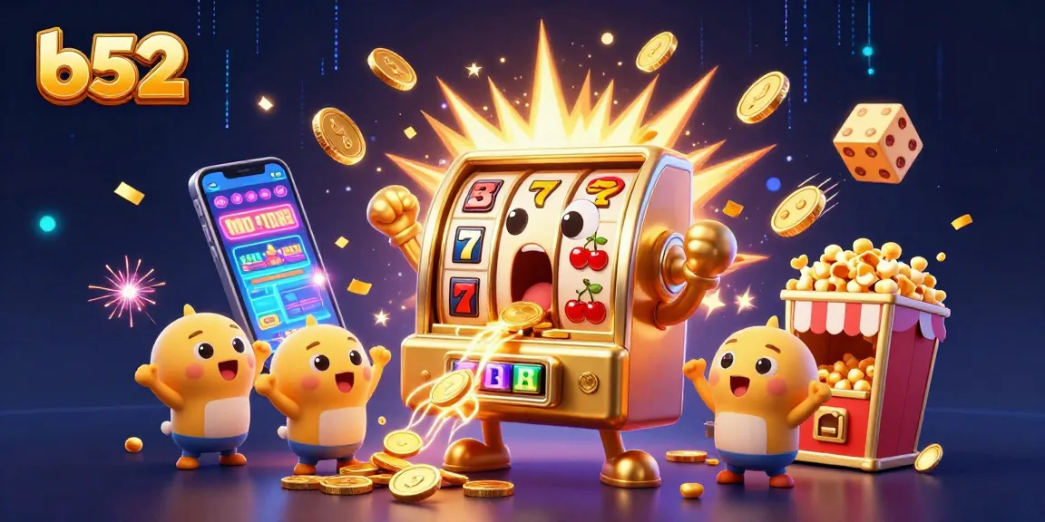 b52 slot machine explodes with coins as joyful baby machines cheer and popcorn flies