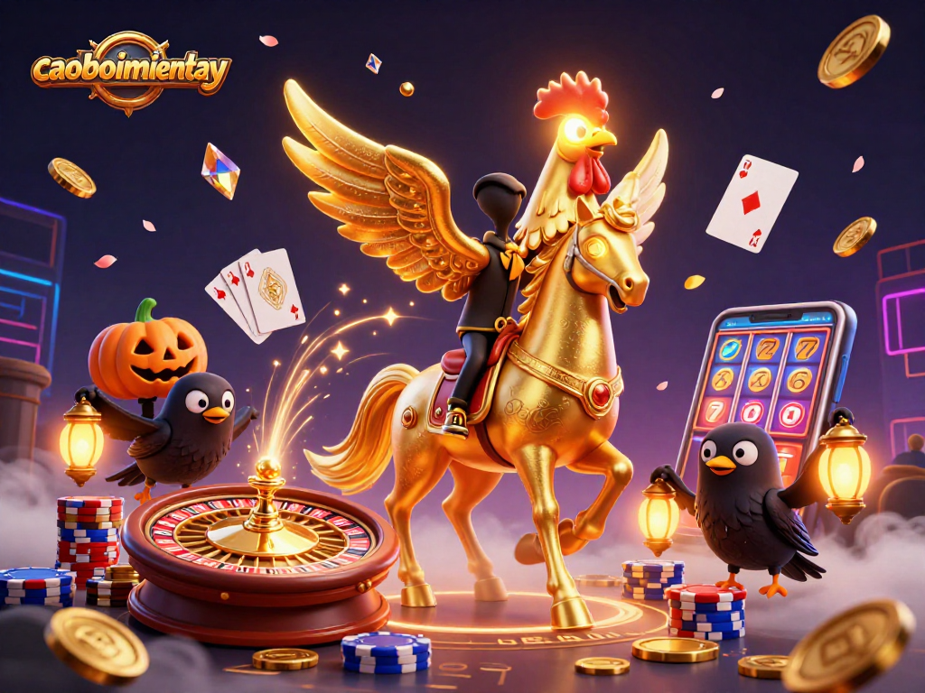 Engage in caoboimientay action with a golden rooster headless horseman in a vibrant casino.