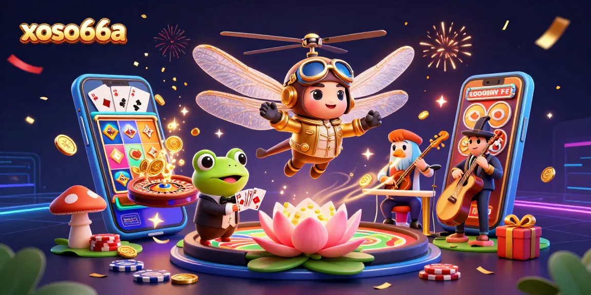 Experience thrilling gaming at xoso66a with a lively casino scene featuring animated characters.