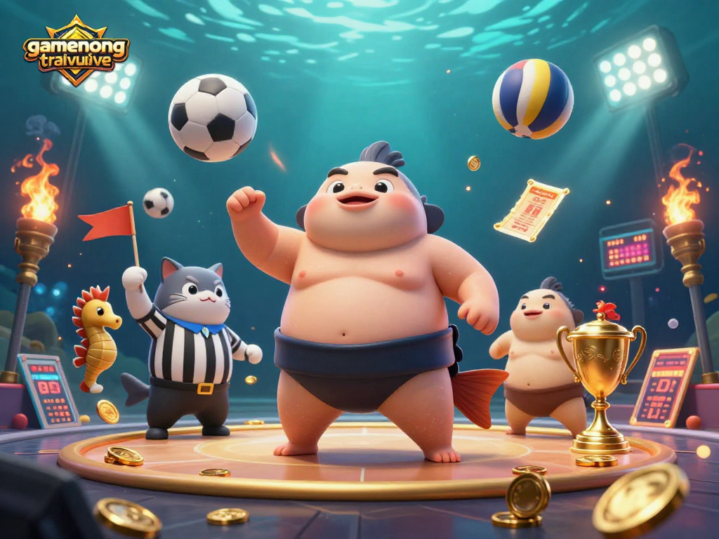 Experience the thrilling gamenongtraivuive action with a puffed fugu in a lively underwater casino scene.