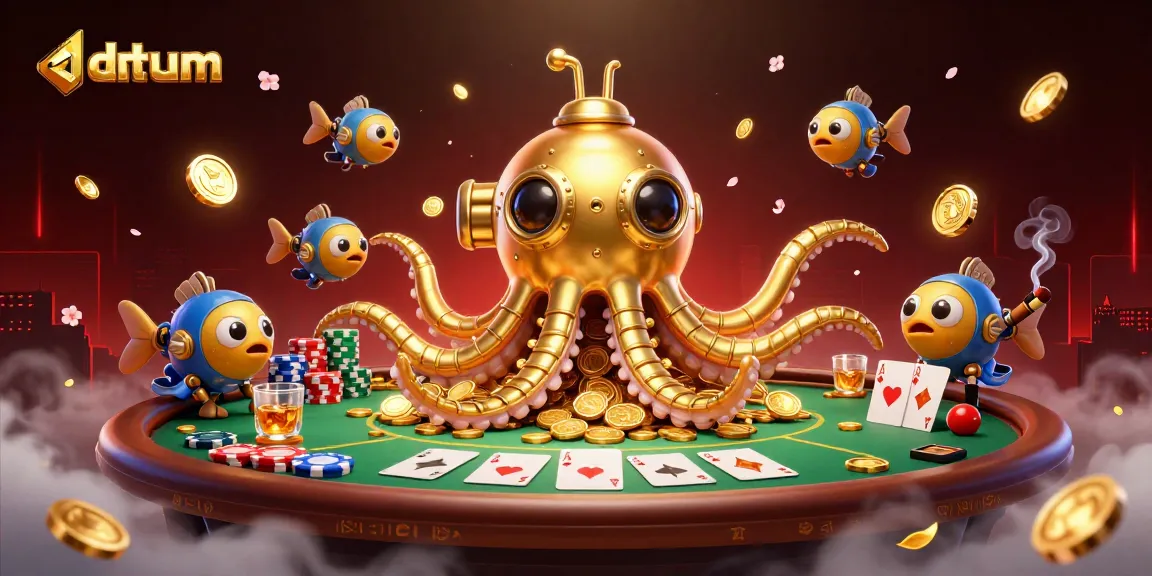 Experience thrilling gameplay at datum with a golden kraken submarine amidst rich poker riches and vibrant casino atmosphere.