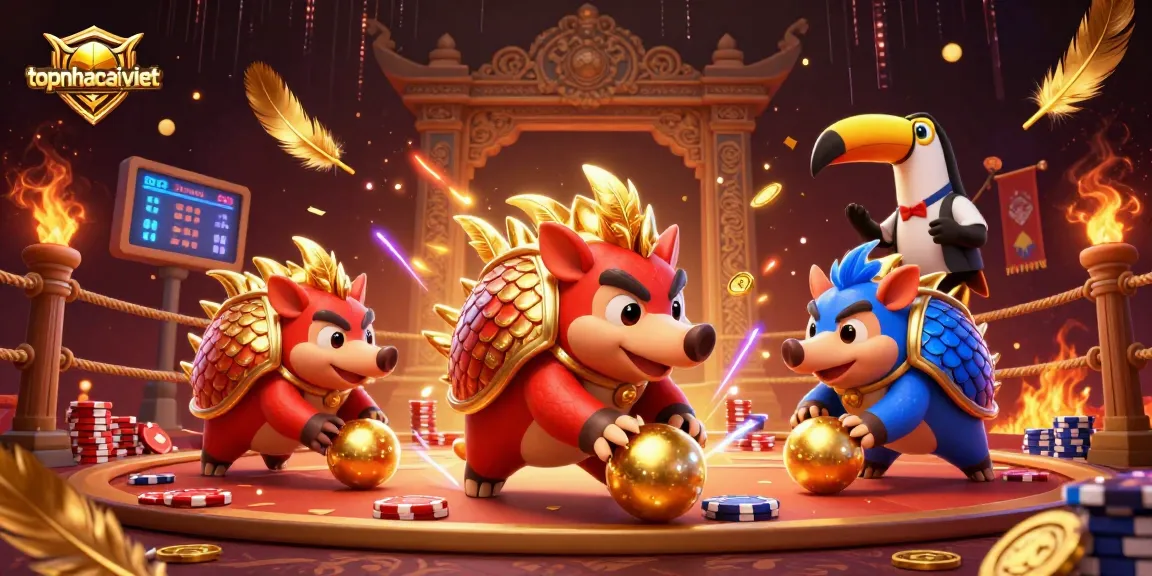Engage in exciting gameplay at topnhacaiviet with rival pangolins battling through poker chips.