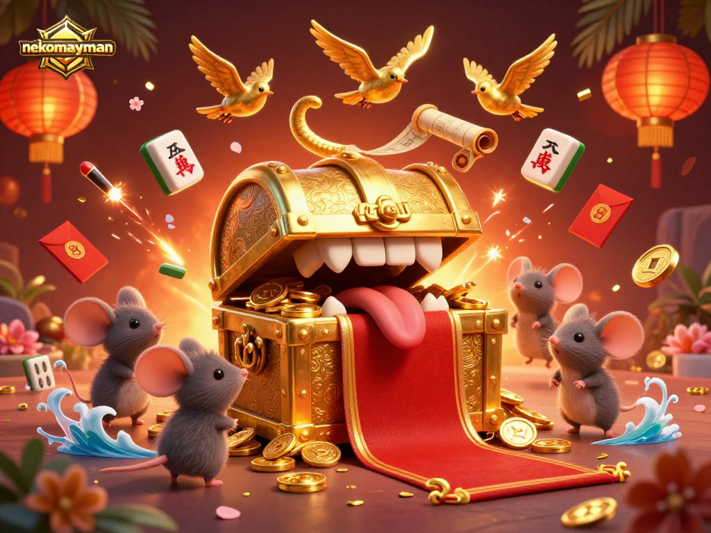 Neko May Mắn captivates with gold treasures and vibrant casino elements, enticing players.