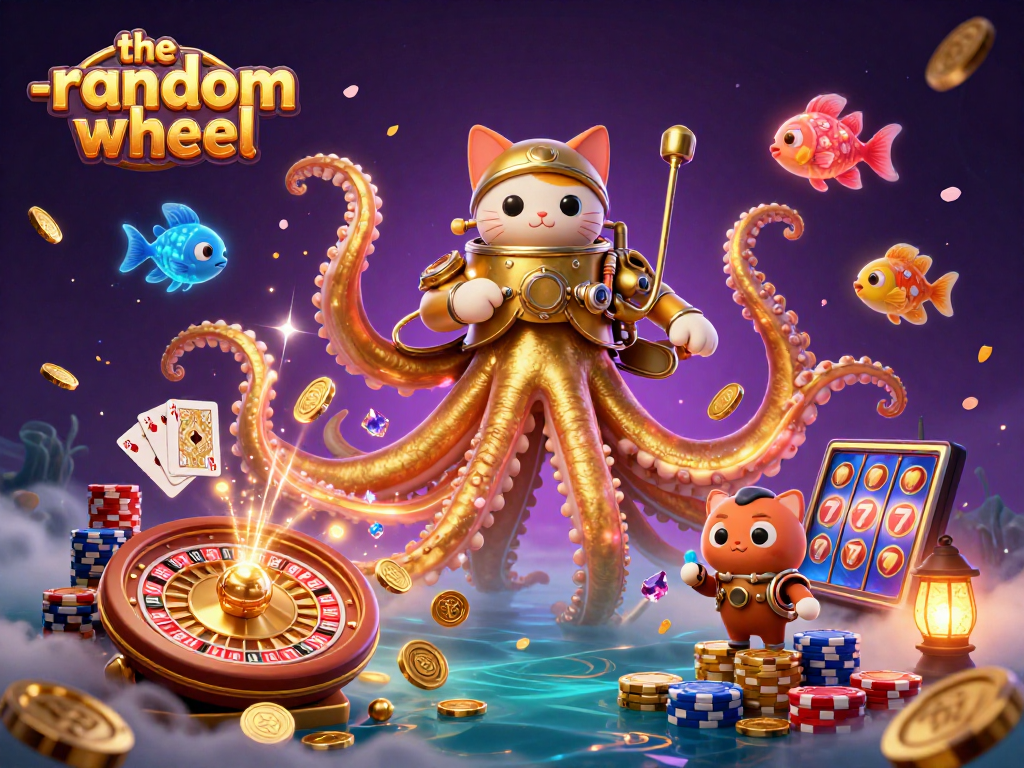 Engage with the-random-wheel's exciting gaming elements, featuring a dynamic kraken scene filled with treasures.
