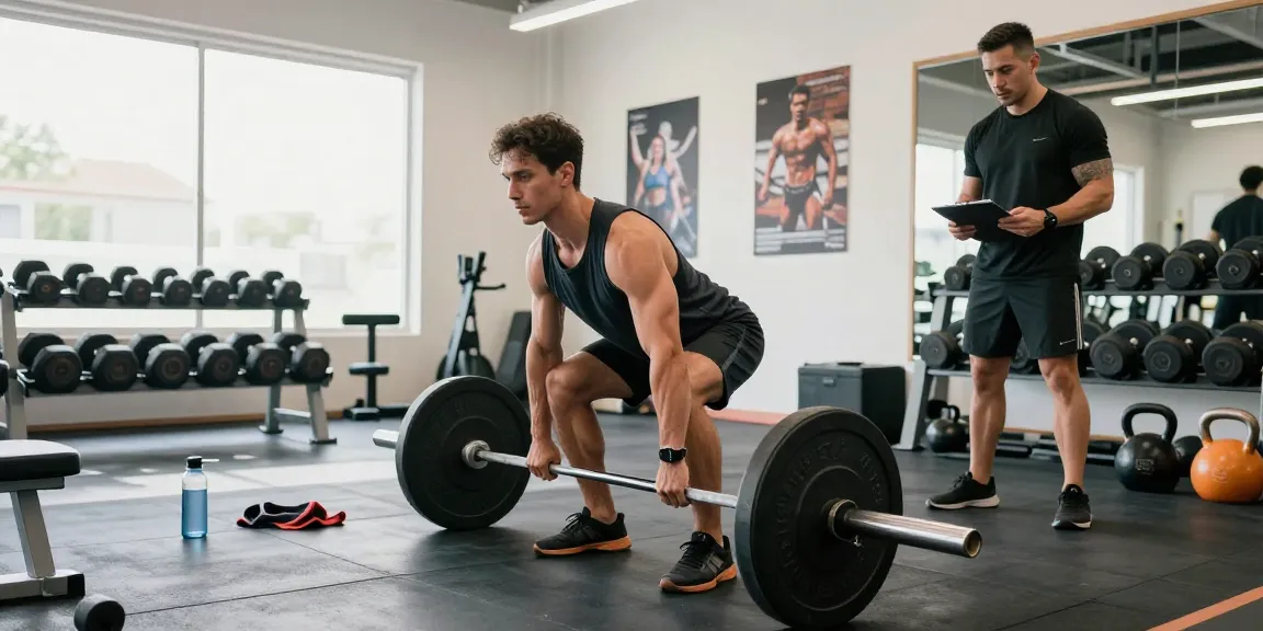 Entrenamiento en Esteroidesshop con hombre levantando pesas en gimnasio iluminado.