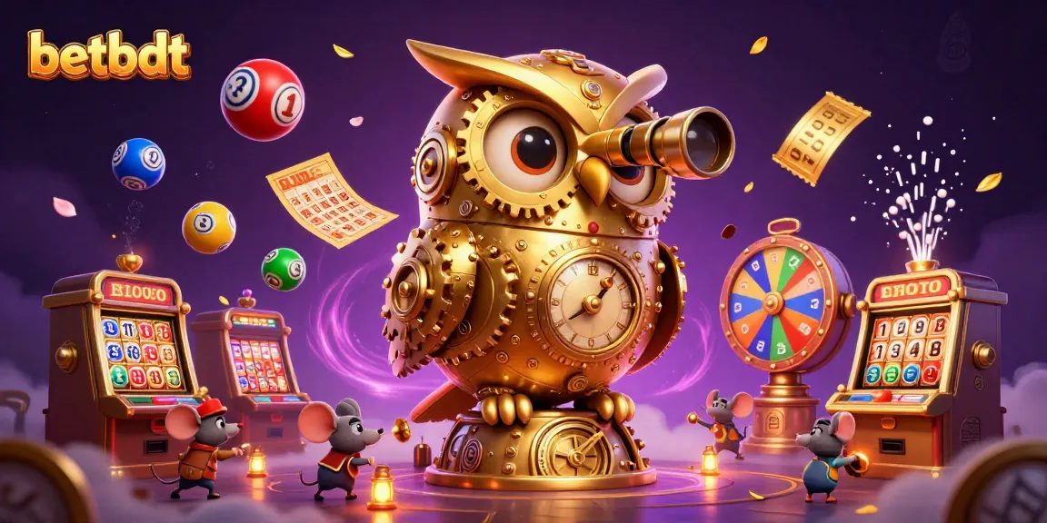 Engage with the vibrant casino scene showcasing betbdt with a golden owl and lively game elements.