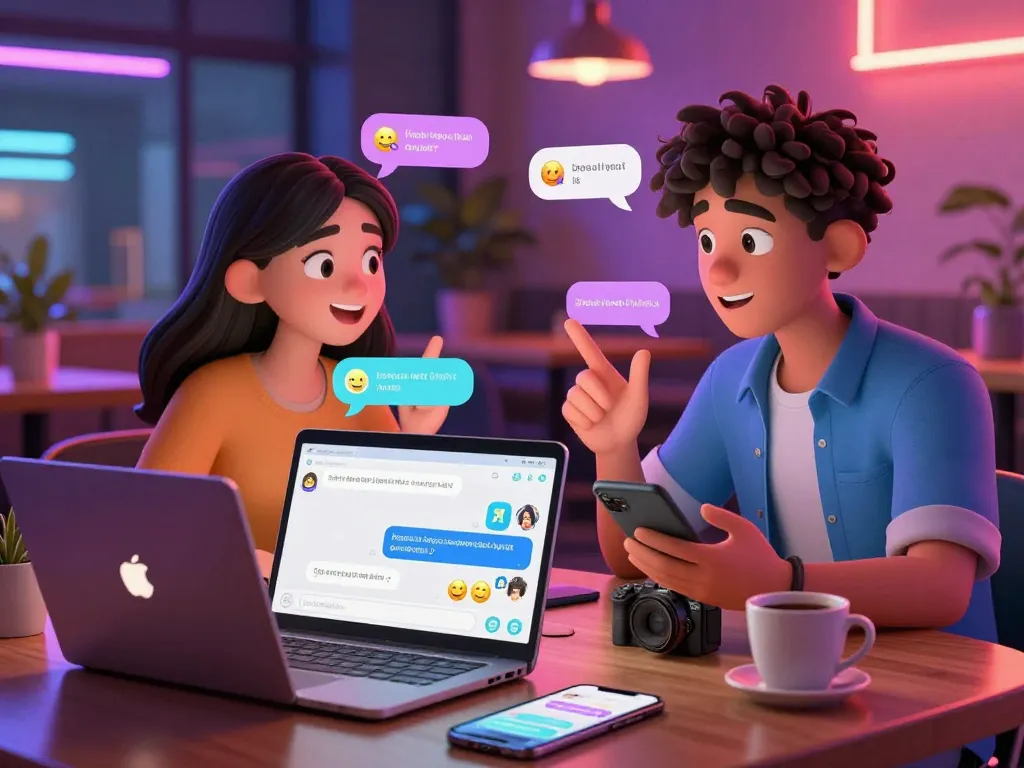 Engaging NSFW chat scene with animated characters sharing flirty messages in a vibrant digital environment.