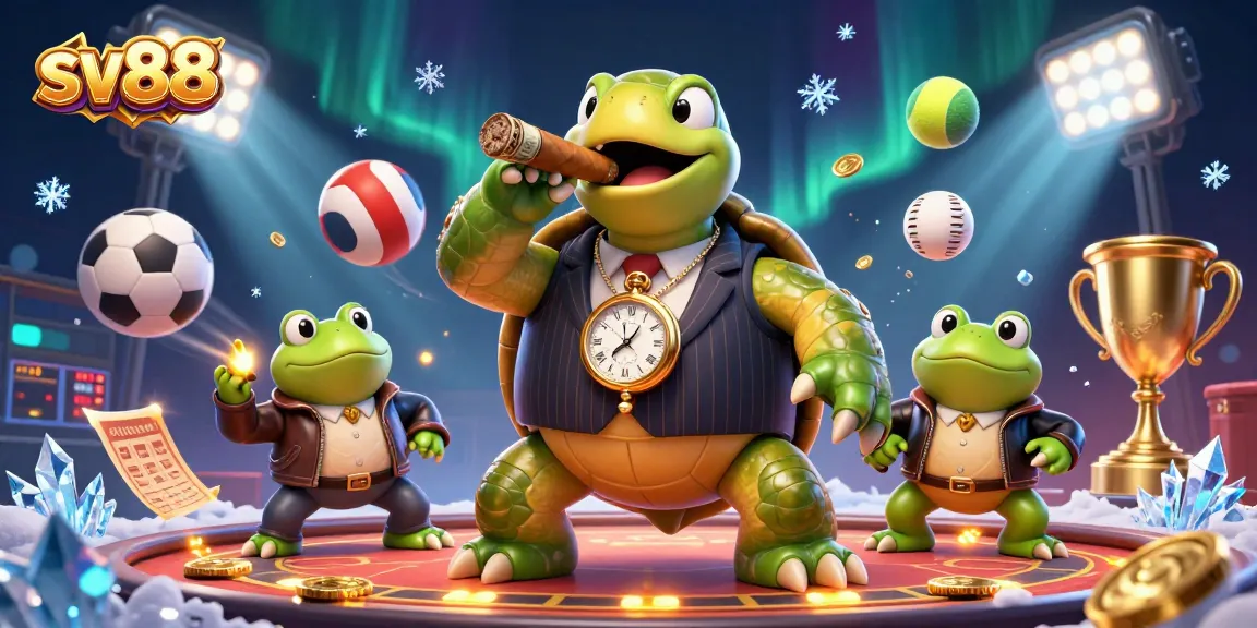 Bet on sv88 with a 3D snapping turtle and bullfrog enforcers in a rich casino scene.