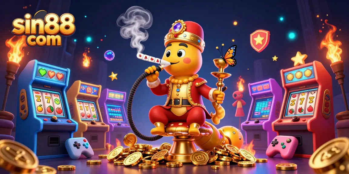 Experience thrilling gaming action with sin88 com's vibrant casino illustration featuring poker symbols and golden coins.