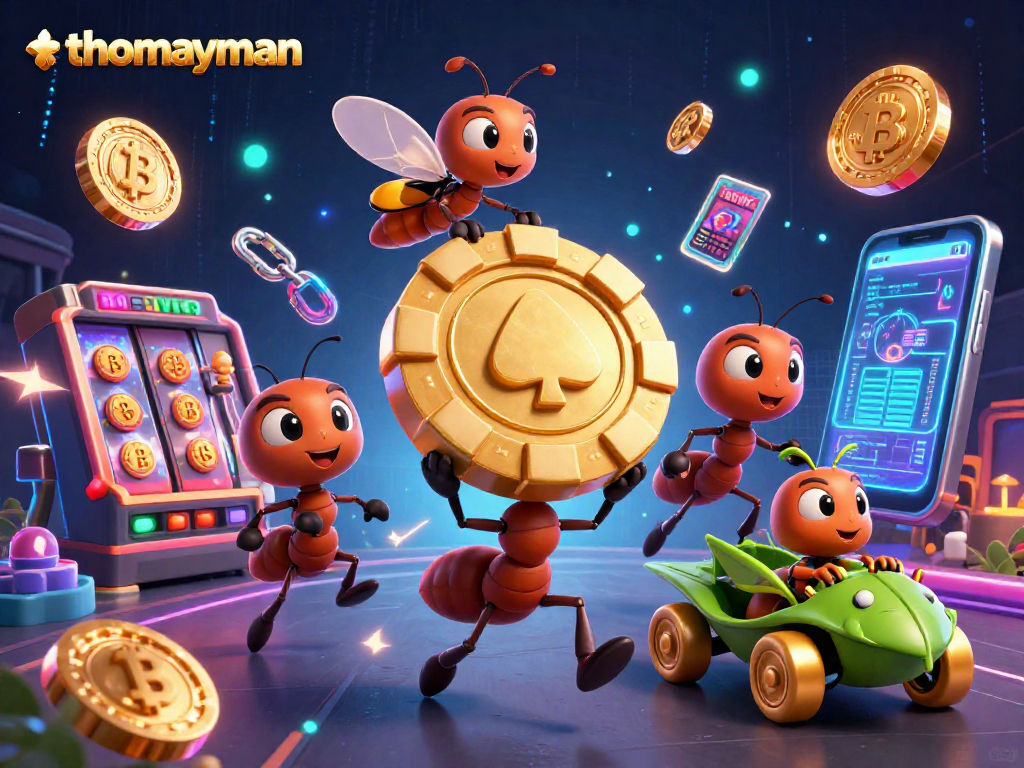 Experience thrilling gameplay at thomayman with a vibrant 3D illustration of a heist and jackpot excitement.