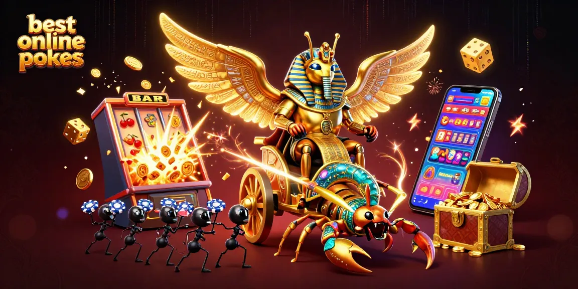 Experience the best online pokies with vibrant characters and casino elements in a stunning 3D illustration.